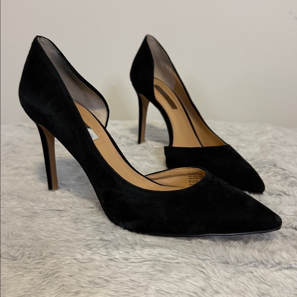 INC International Concepts Macys Black Suede Pointed Toe Pumps